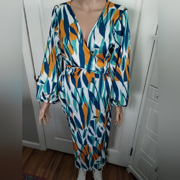 Diarrablu Awa Print Long Sleeve Wrap Dress Medium - Picture 3 of 12